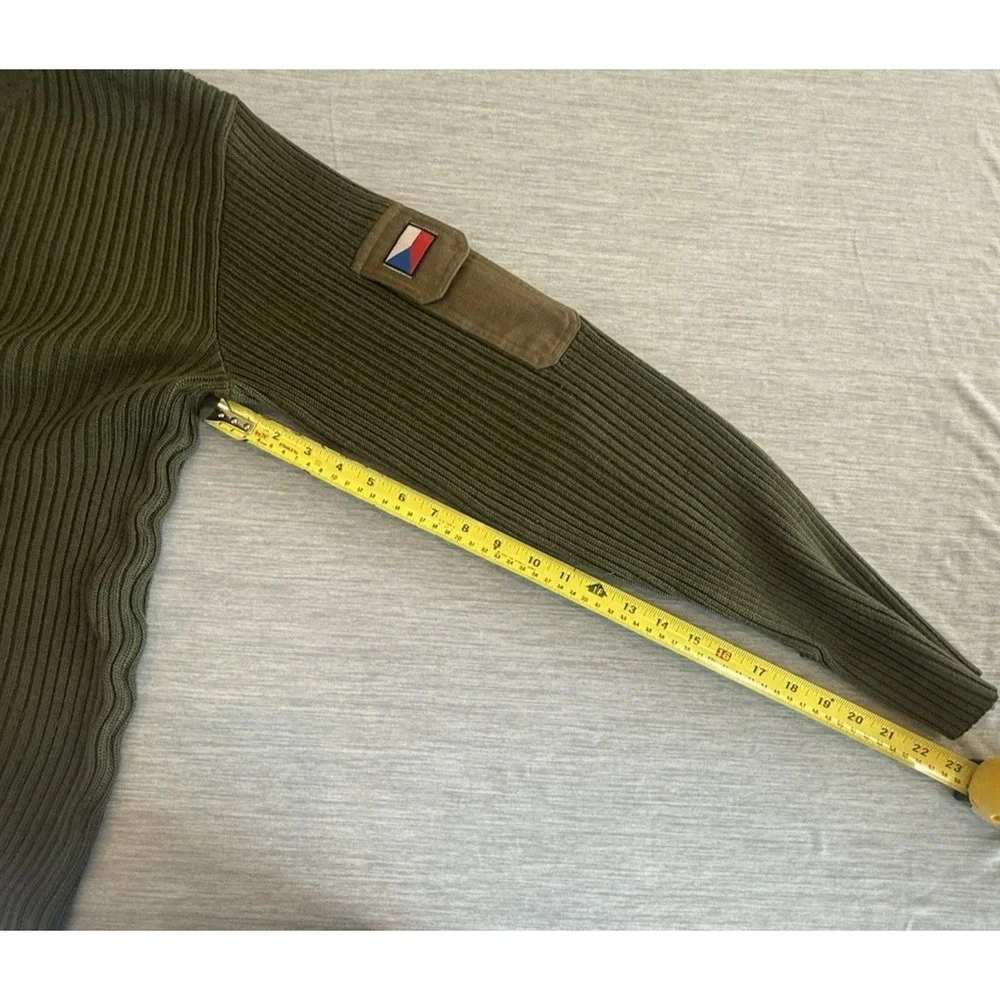 Czech Army Mens Wool Ribbed Sweater Size M Elbow Patches Military Flag Coat Arms